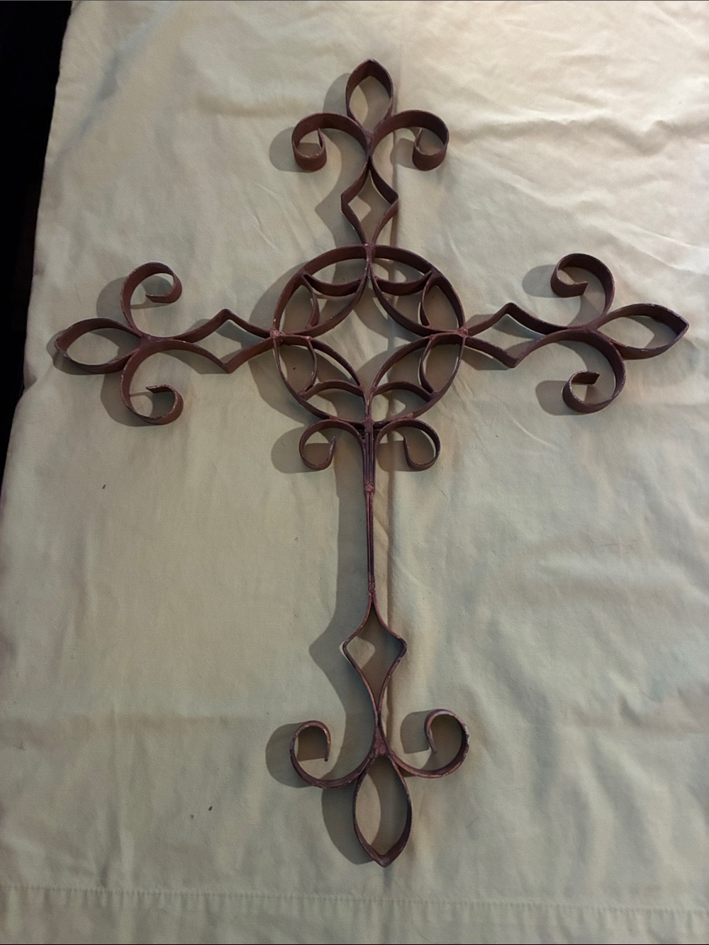 Rust Red Scrollwork Metal Wall Cross - Unbranded